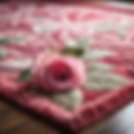 Luxurious Rose Pink Bathroom Rug with Intricate Floral Design