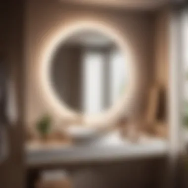 Ambient Lighting Enhancement in Round Bathroom Cabinet with Mirror Round bathroom cabinet with mirror emphasizing ambient lighting features