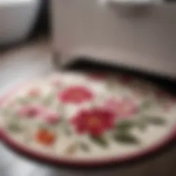 Elegant round bathroom carpet with floral patterns