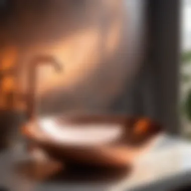 Radiant Copper Beauty Round copper bathroom sink reflecting light