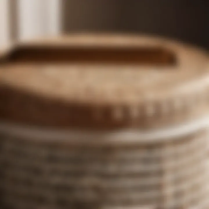 Close-up of round laundry hamper lid with stylish design
