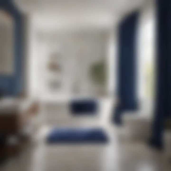 Luxurious royal blue memory foam bath mat in elegant bathroom setting