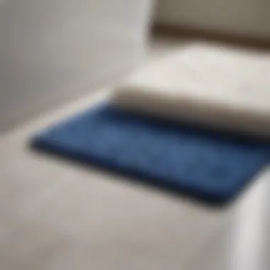 Close up of plush memory foam texture in royal blue bath mat