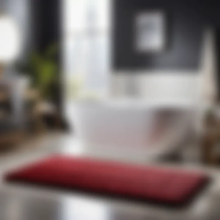 Rubber backed bathroom rug adding style to bathroom decor