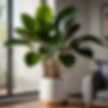 Rubber Plant: Stylish and Hypoallergenic Rubber Plant with large glossy leaves in a modern interior