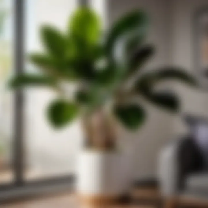 Rubber Plant: Stylish and Hypoallergenic Rubber Plant with large glossy leaves in a modern interior