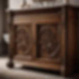 Rustic bathroom cabinet with intricate wood detailing