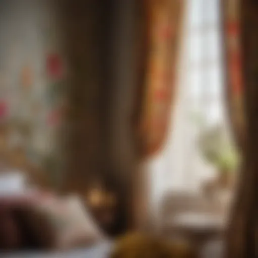 Rustic bedroom curtains showcasing intricate floral embroidery on linen fabric