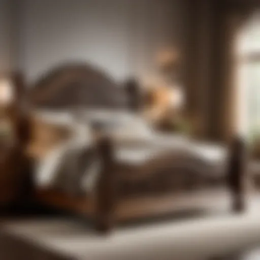 Rustic Brown Bed Frame with Intricate Carvings