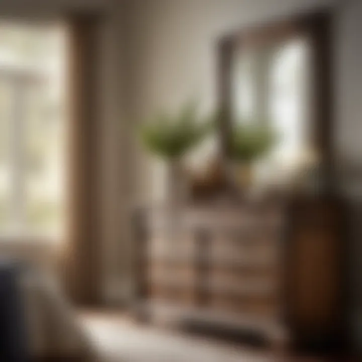 Reflecting Beauty: Rustic Dresser and Mirror Ensemble Rustic Dresser and Mirror Set in Bedroom