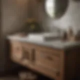 Vintage Vanity Charm Rustic farmhouse bathroom vanity with dual sinks and vintage faucets