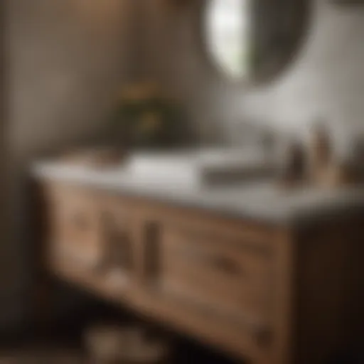 Vintage Vanity Charm Rustic farmhouse bathroom vanity with dual sinks and vintage faucets