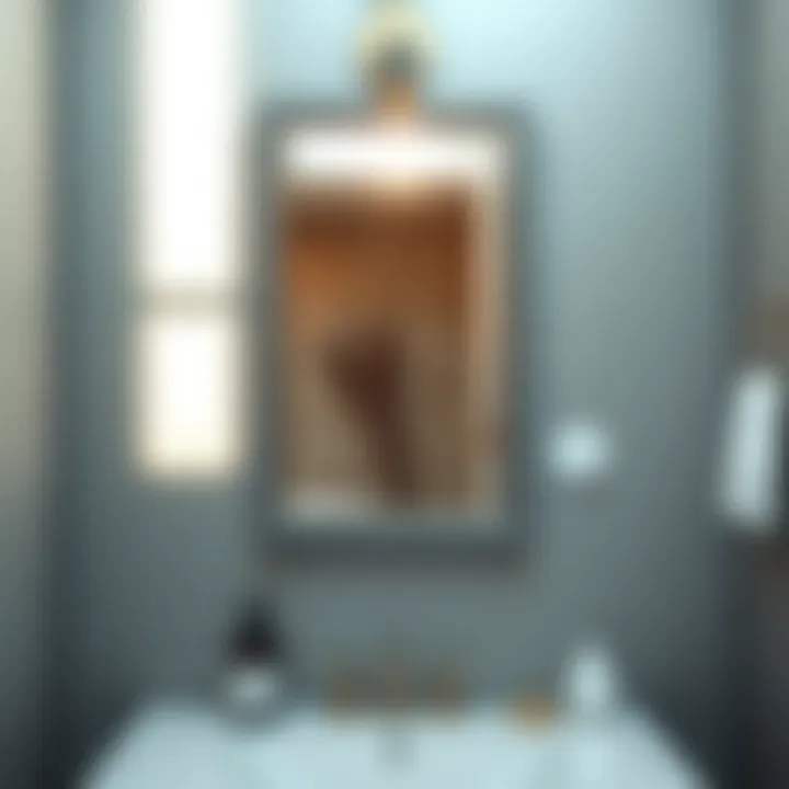 Serenity Reflected: Minimalist Rustic Gray Bathroom Mirror Minimalist rustic gray mirror reflecting a serene bathroom ambiance
