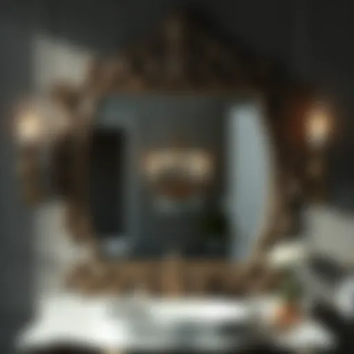 Elegant rustic gray bathroom mirror with ornate frame