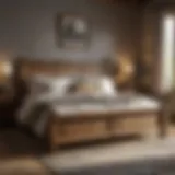 Rustic wooden king size bed in a cozy bedroom