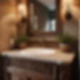 Rustic Master Bathroom Vanity with Intricate Carvings