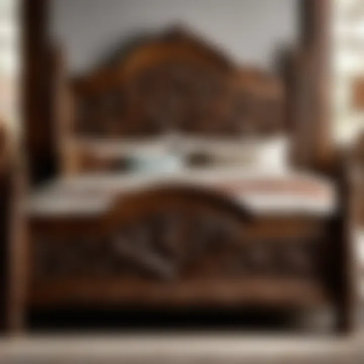 Artistry in Woodwork Rustic Queen Bed Frame with Intricate Carvings