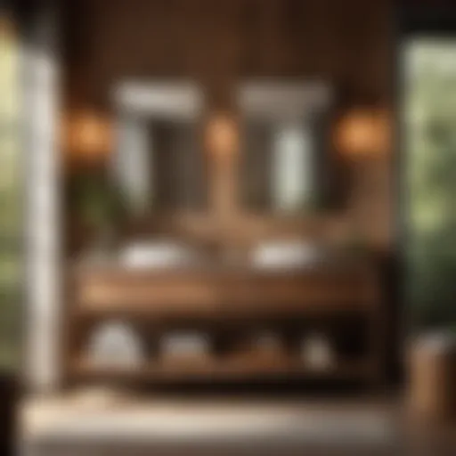 Rustic wood bathroom vanity in serene setting