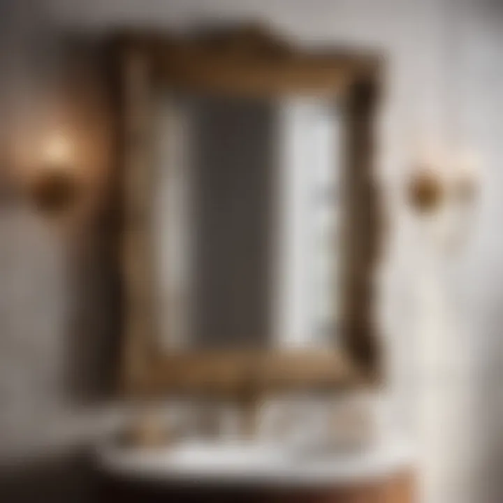 Vintage Touch in Modern Bathrooms Rustic Wood Framed Mirror with Antique Brass Details