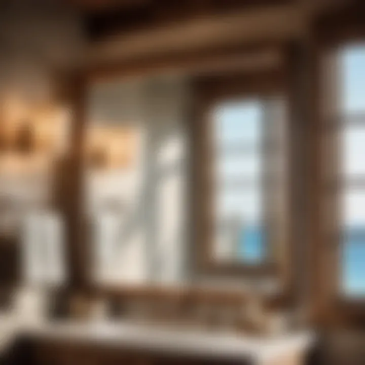 Seaside Serenity Reflected in Rustic Charm Rustic Wood Framed Mirror in Coastal Bathroom