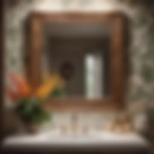 Botanical Elegance in Bathroom Decor Rustic Wood Framed Mirror with Floral Accents