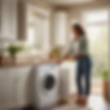 Euphoric Homeowner Delighted with Sink Washer Replacement Illustration portraying a satisfied homeowner admiring the successfully replaced washer in a sink
