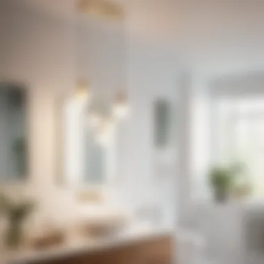 Sleek White Pendant Lighting Minimalist white pendant lights in a Scandinavian bathroom