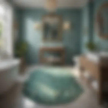 Harmonious Marine Aesthetics in Bathroom Design Stylish bathroom featuring a sea glass rug harmonizing with marine-themed decor