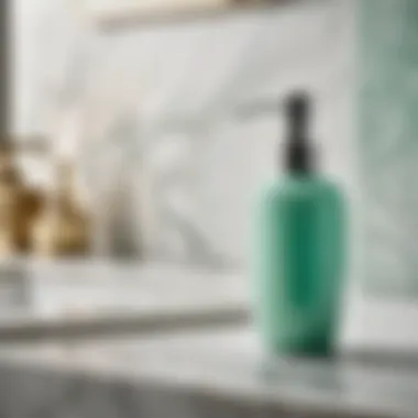 Sleek Seafoam Green Soap Dispenser on Luxurious Marble Countertop Seafoam Green Soap Dispenser on Marble Countertop