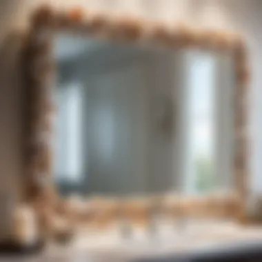 Reflecting Tranquility: Seashell Adorned Mirror Seashell adorned mirror in bathroom