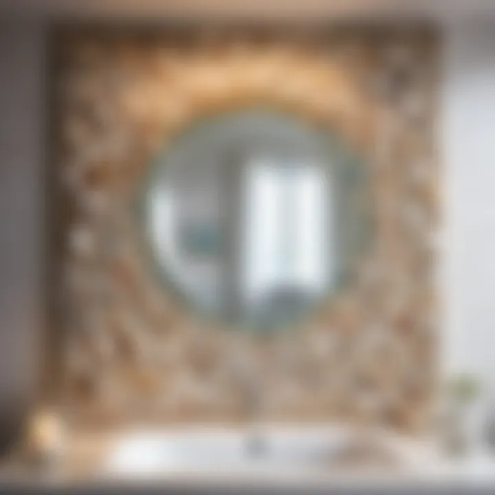 Seashell mosaic wall art in bathroom