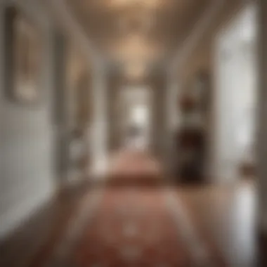 Chic Hallway with Hardwood and Carpet Runner Stylish hallway featuring hardwood flooring and carpet runner