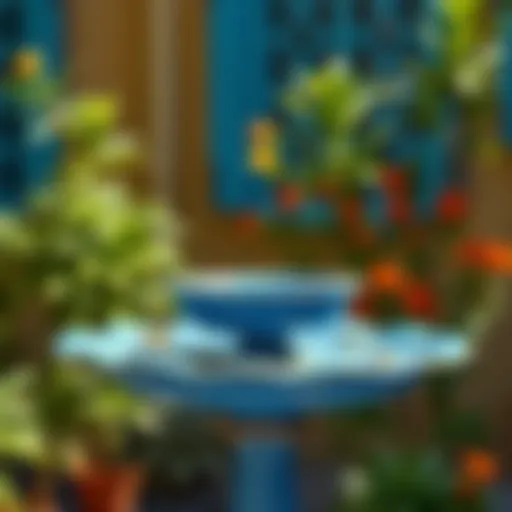 Vibrant blue bird bath showcasing aesthetic paint choices