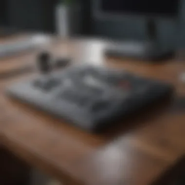 Close-up of adjustable desk controls and features