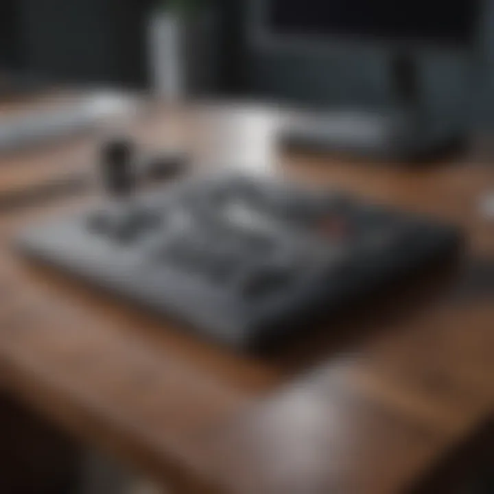 Close-up of adjustable desk controls and features