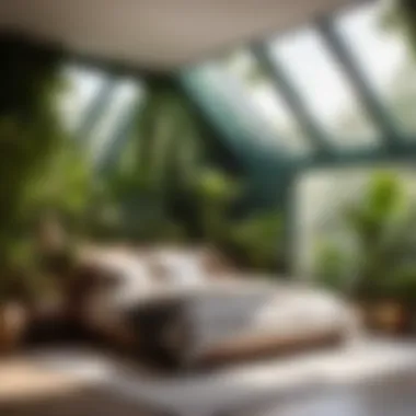 Tranquil Bedroom with Lush Greens Serene bedroom with skylight and lush indoor plants