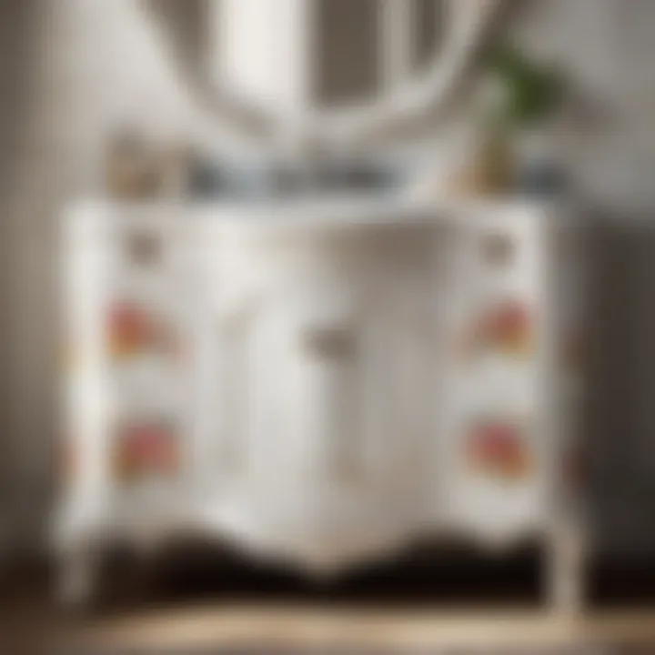 Distressed White Vanity Unit with Floral Accents