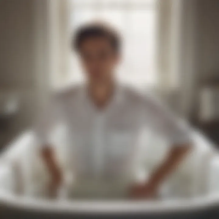 White shirt submerged in a tub of bleach water