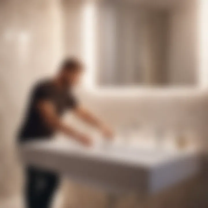 Skilled professional installing bathroom sink