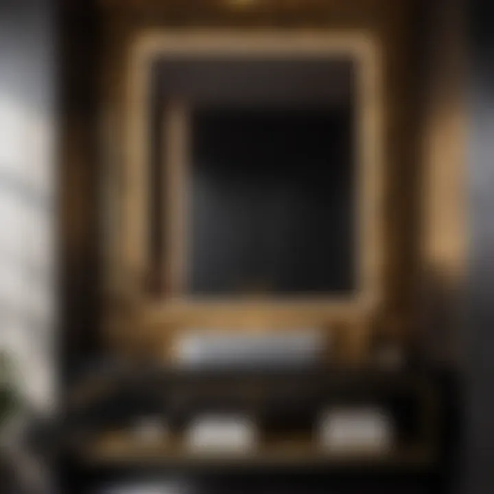 Sleek black bathroom cabinet with gold accents