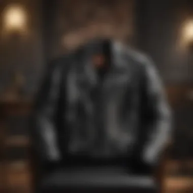 Elegant Harley Davidson Leather Jacket Accent Sleek black leather Harley Davidson motorcycle jacket draped over a chair
