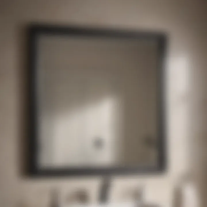 Sleek Frame Detail Close-up of sleek black metal frame detail on bathroom mirror