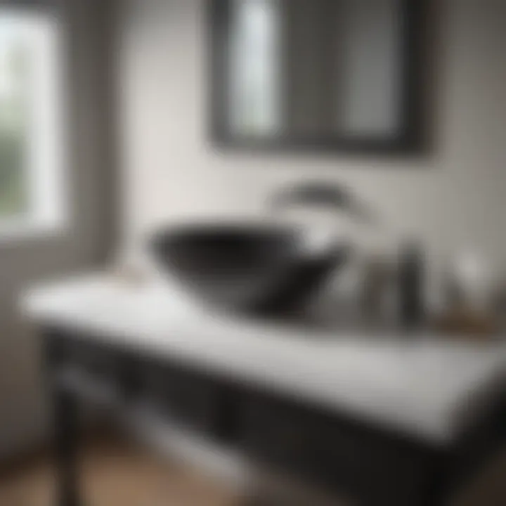 Sleek black quartz single hole bathroom vanity top