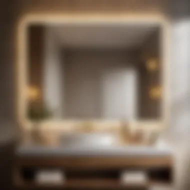 Sleek Contemporary Bathroom Mirror under Radiant Gold Lighting Sleek Contemporary Bathroom Mirror under Radiant Gold Lighting