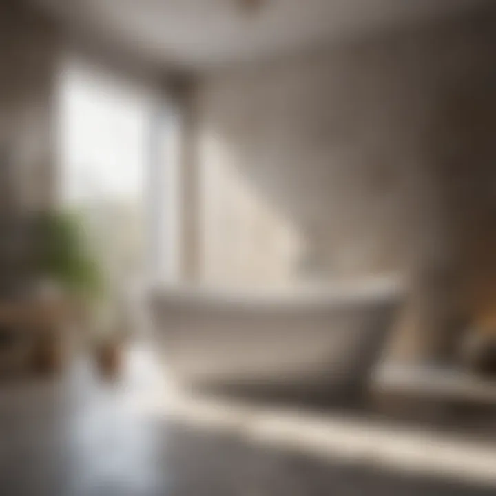Sleek freestanding bathtub against a backdrop of elegant tiles