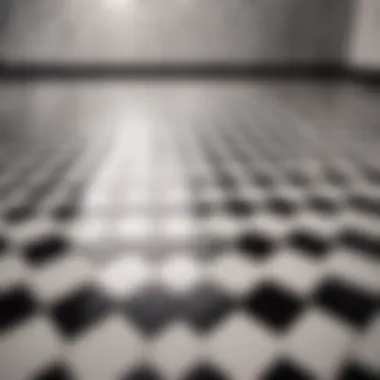 Sleek black and white geometric design on 12x12 bathroom floor tiles