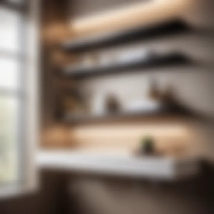 Modern Floating Shelves Sleek mid-century floating shelves in a modern bathroom setting