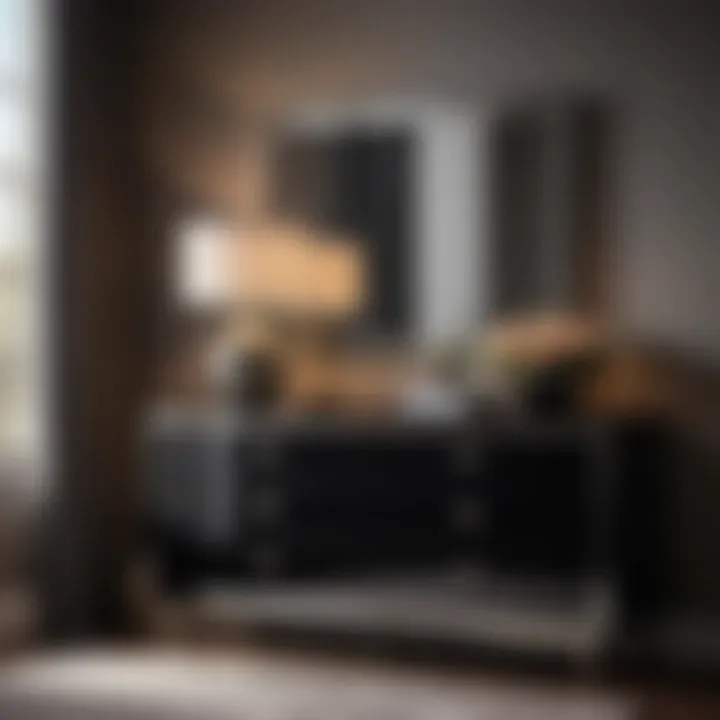 Contemporary Elegance in Black Dresser Sleek and minimalist black dresser with chrome accents