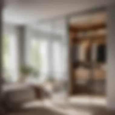 Mirrored Glass Closet Door in Modern Bedroom Sleek modern bedroom with mirrored glass closet door