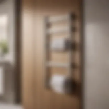 Sleek and modern door storage rack in a minimalist bathroom setting